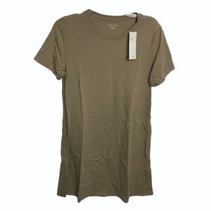 $168 NWT Eileen Fisher Small Crew Neck T-shirt Dress Light Brown Beige Cotton